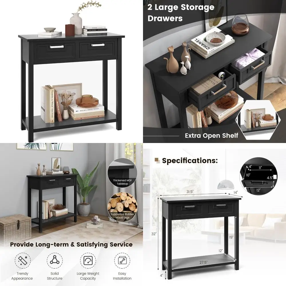 

Modern Narrow Entry Console Table with Storage Drawers and Shelf, 31 Living Room Sofa Table for Hallway
