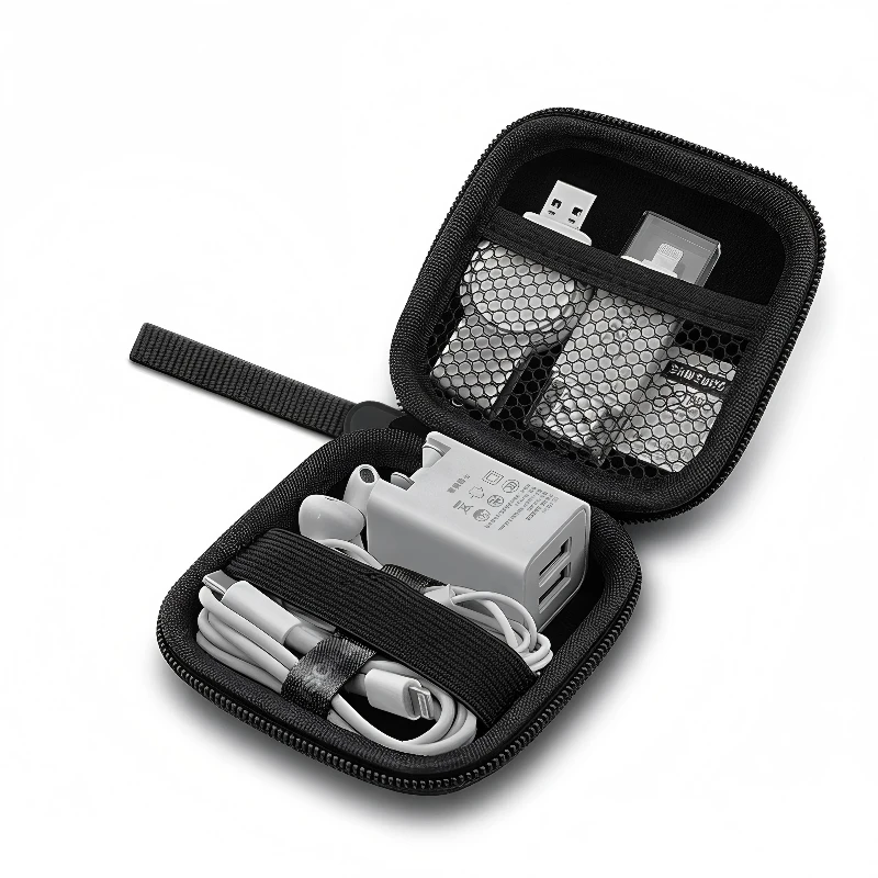 Portable Small Digital Storage Bag Mini Hard Shell Zipper Carry Case Mesh Pocket Travel Organizer Pouch for USB Cable Earphone