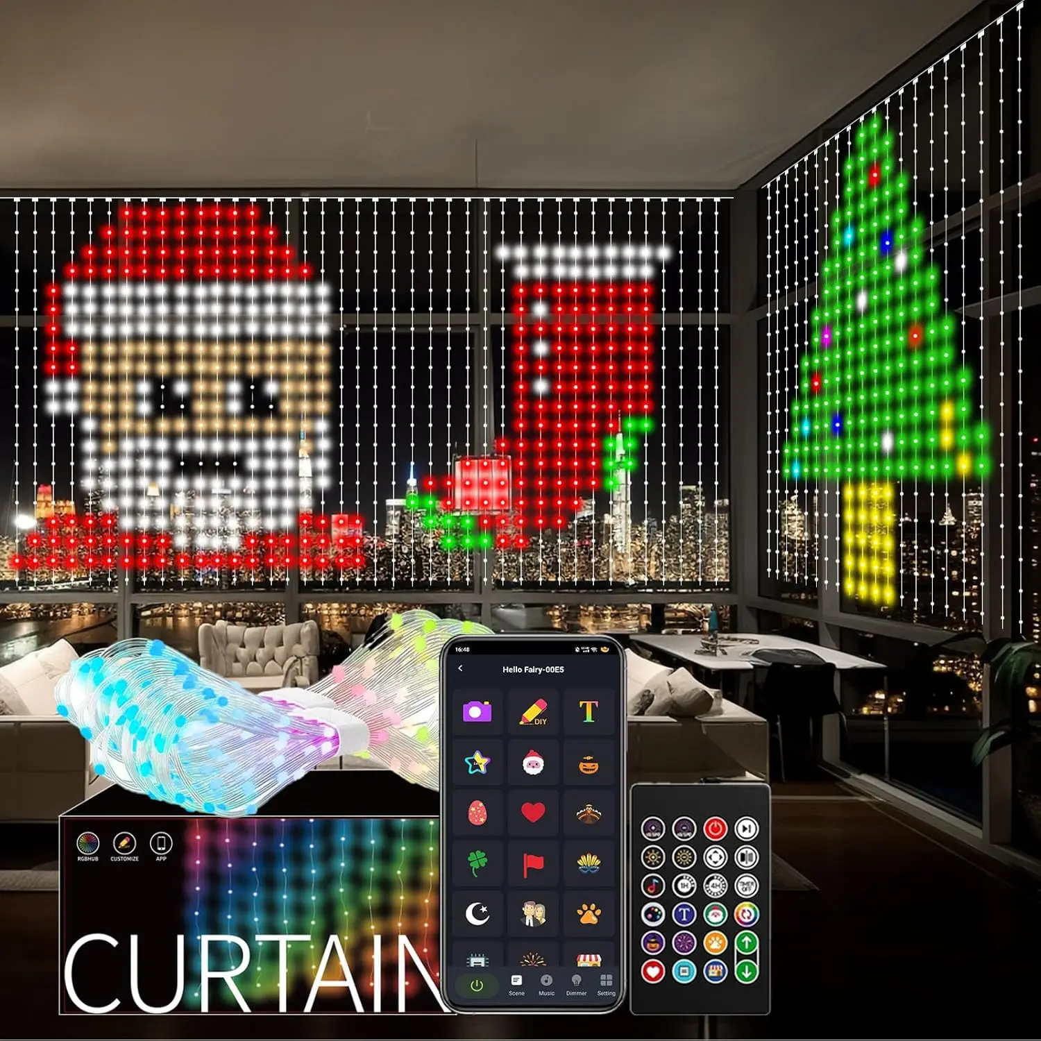 Smart LED Curtain Lights USB,400 LED Dynamic Pattern DIY Curtain String Lights with App & Remote for Bedroom