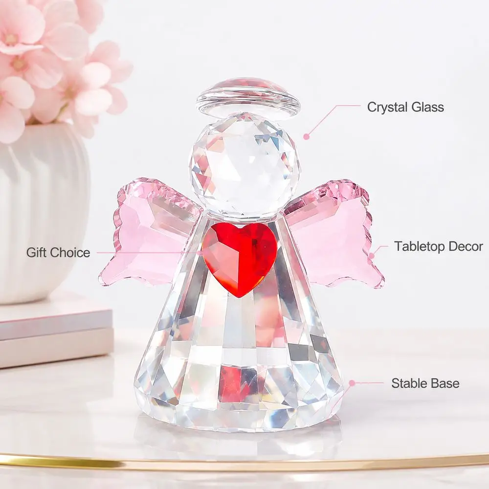 New Faceted Finish Crystal Angel Figurine Colorful Wings Halo Detail Angel Paperweight Heart Crystal Angel Christmas