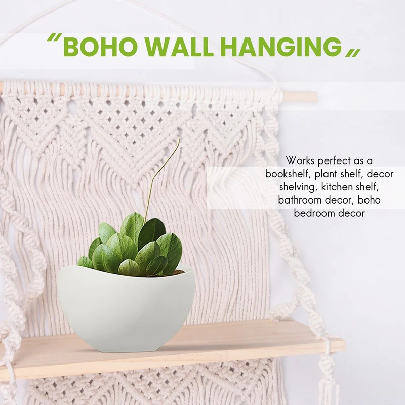 Boho Macrame Muur Hangende Plank 3 Tier Handgemaakte Geweven Kwast Hout Organizer Planken Muur Zwevende Hanger Voor Interieur