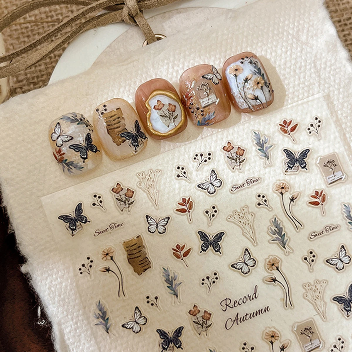 قطعتان من ملصقات فنية للأظافر منقوشة على شكل فراشة وردية عتيقة، شارات فنية للأظافر، سهلة الاستخدام لتزيين الأظافر، DIY، هدية، جزء #6
