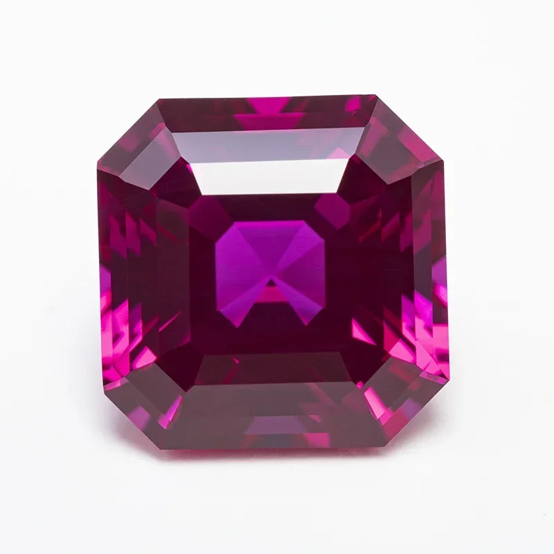 Square Asscher Cut Rubellite Lab Grown Ruby VVS1 Gemstone Charms DIY for Jewelry Making Materials Selectable Certificate