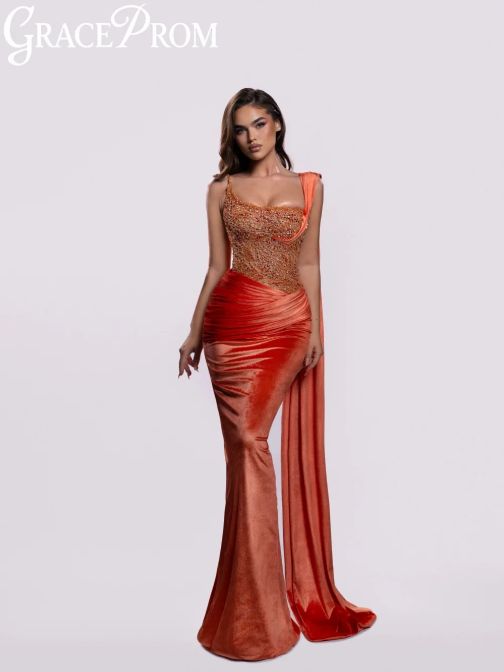 

Бархатное длинное вечернее платье русалки с бисером, шикарное свадебное платье на одно плечо, потрясающие банкетные платья с открытой спиной по индивидуальному заказу