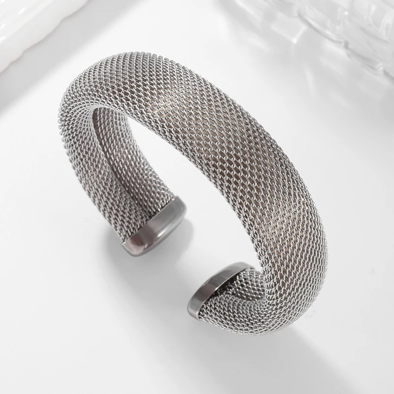 Female Charm Mesh Stainless Steel Bracelets Women Girls Jewelry Trendy Unique Wire Cuff Open Bangles For Party Wedding