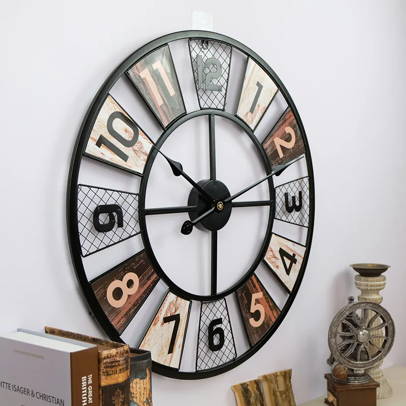 American Style 24 Inch Living Room Metal Wall Clock Home Decoration Silent Retro Iron Wall Clock Dining Room 60cm Wall Watch