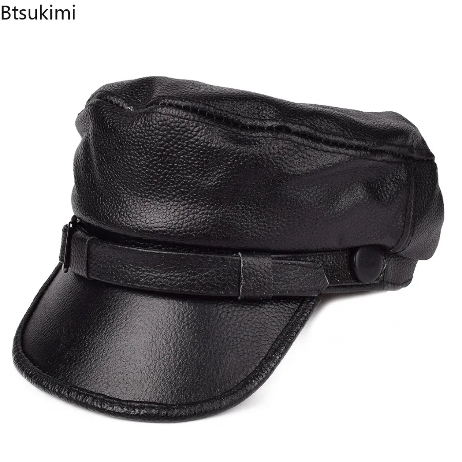 

Motorcycle Hat for Women and Men Military Caps Real Leather Studentsr Hats Flat Female Adjustable Autumn Winter Captain Berets