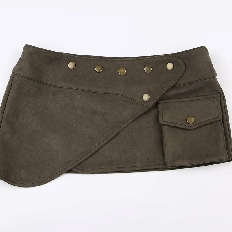 

Autumn New 2025 American Retro Suede Irregular Short Skirt Rivet Decorative Pocket Design Low-rise Spice Girl Style Skirt