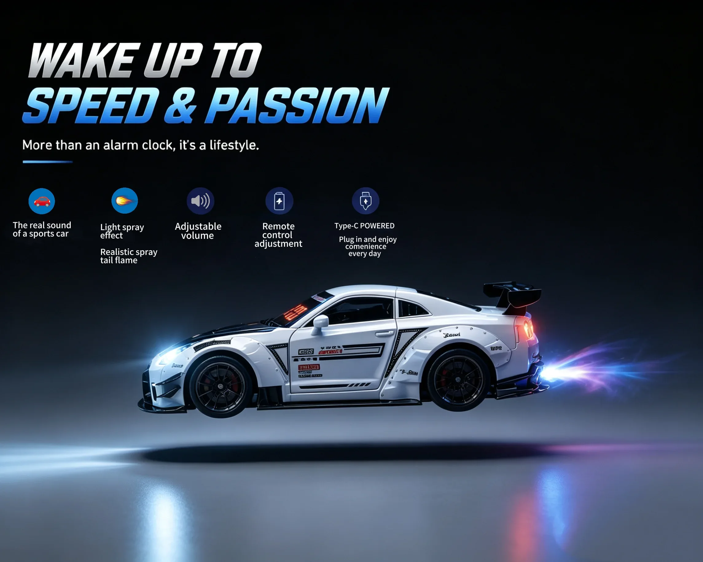 

Car Lover's Alarm Clock with Engine Sounds, Flame Effects & LED Display, Perfect Gift for Kids & Auto Fans