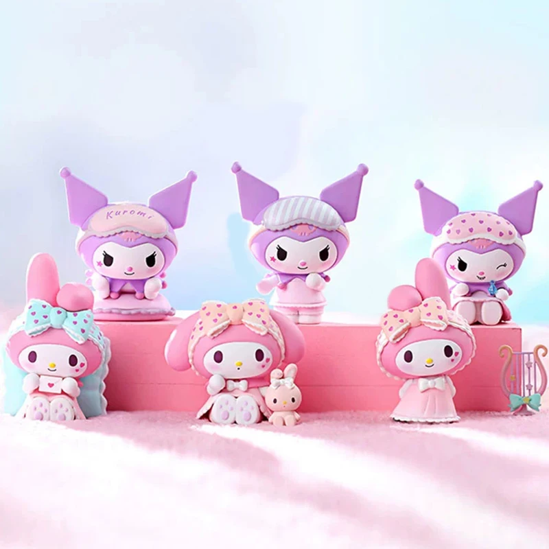 Sanrio รูปกล่องตาบอดน่ารัก Kuromi My Melody ตัวเลขของเล่นชุดนอน Series Collection ตกแต่งบ้านสําหรับเด็กคริสต์มาสของขวัญ