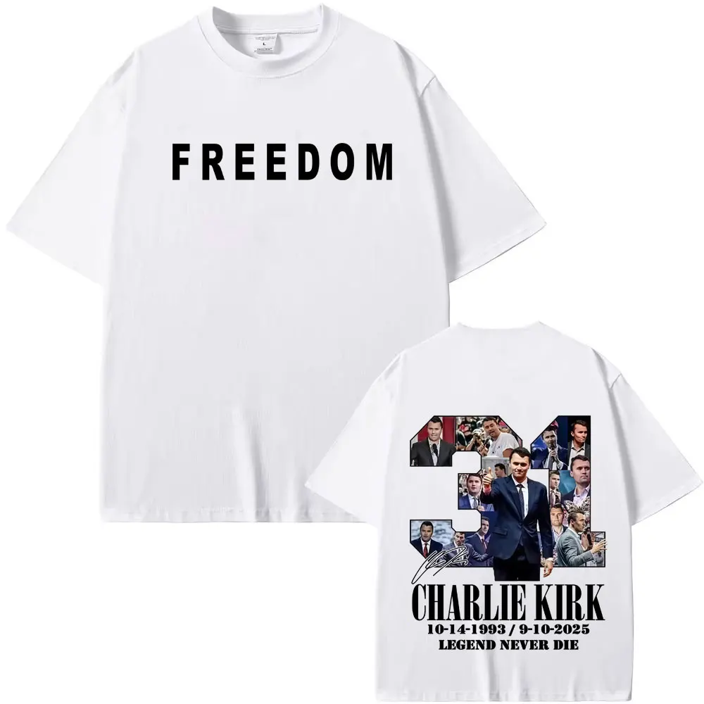 العدالة لتشارلي كيرك الأسطوري أوندد تي شيرت الكلام الحر الاحتجاج تي شيرت 2025 الصيف Harajuku تي شيرت ريترو للرجال والنساء #3