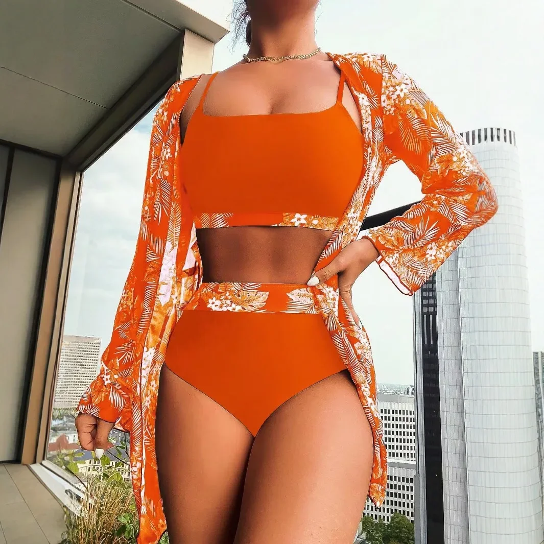 4 色新しい女性 3 枚のセクシーな水泳服スリングビキニセットパンティー花夏休みビーチカバーアップ Ropa