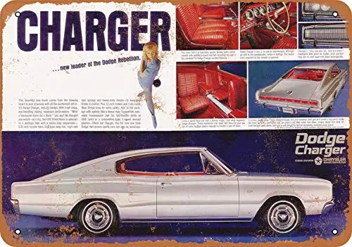 Wall-Color  Metal Sign - 1966 Charger Fastback - Vintage Look