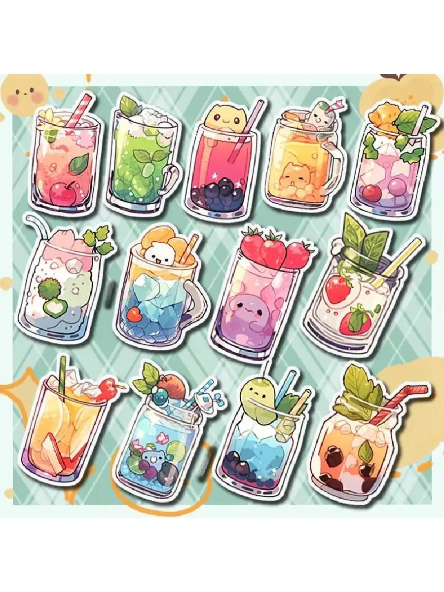 Cartoon Beverage Stickers Daily Food & Beverage Cartoon Decor Stickers for Student Planner, Photo Album, Water Bottle Stationary