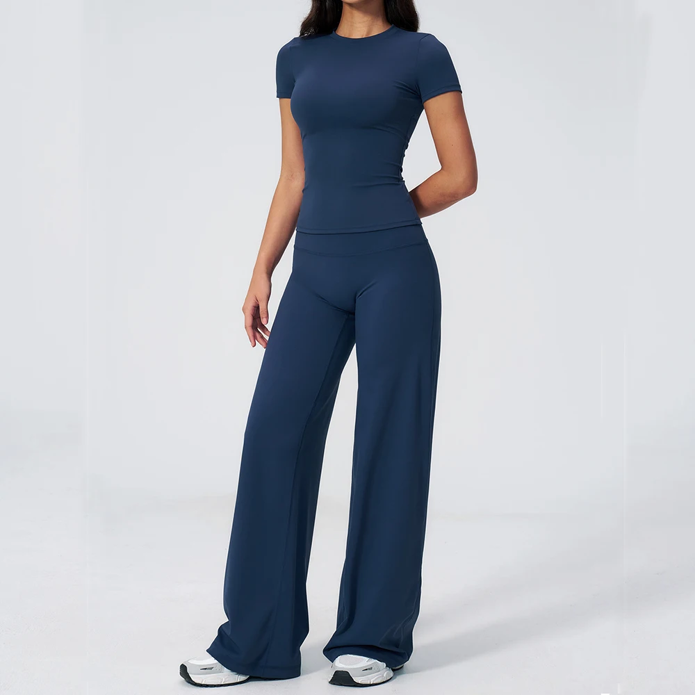 Women Sportswear 2PCS Yoga Set Seamless Workout Clothes Athletic Wear Gym Legging Fitness Bra Crop Top Short Sleeves Sports Suit