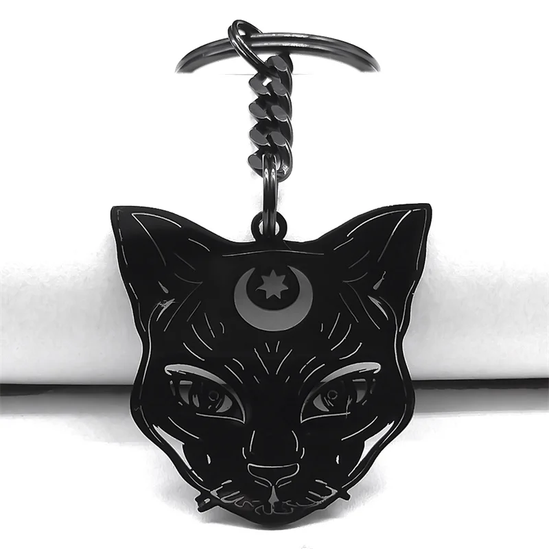 Witch Cat Crescent Moon Star Keychain for Women Men Stainless Steel Silver Color Bag Charm Accessories Jewelry llaveros K8574S01