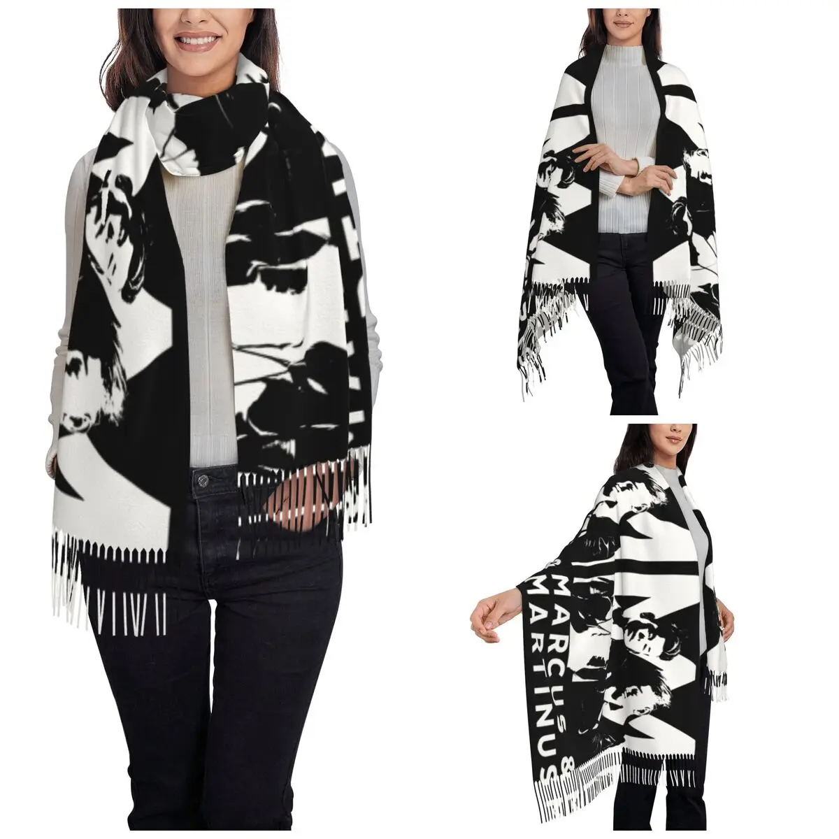 Marcus Martinus Twin Boys Scarf Womens Warm Winter Pashmina Shawls and Wrap Song Long Large Scarves with Tassel for Daily Wear