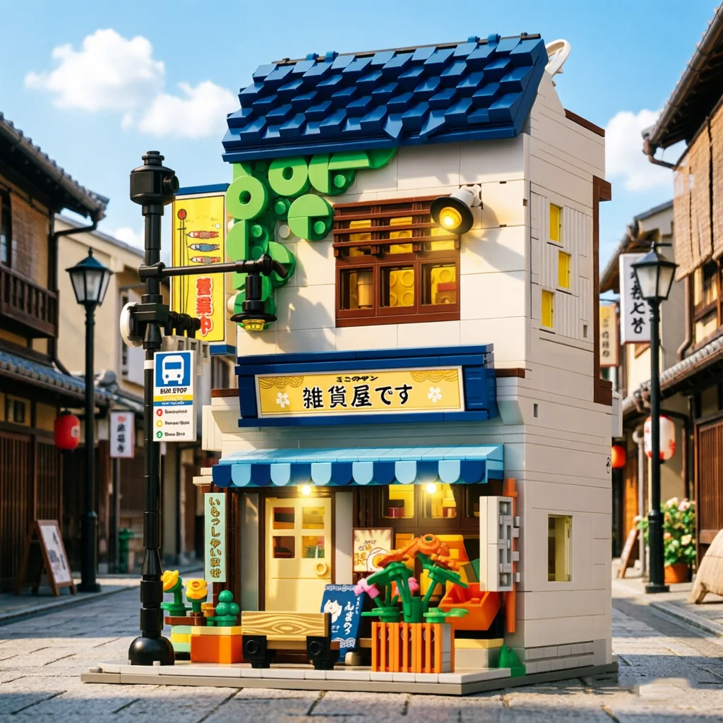 

1272PCS General Store Building Blocks Japanese Street Scene Model Bricks Set With Led Light Desktop Ornament Toys Holiday Gifts