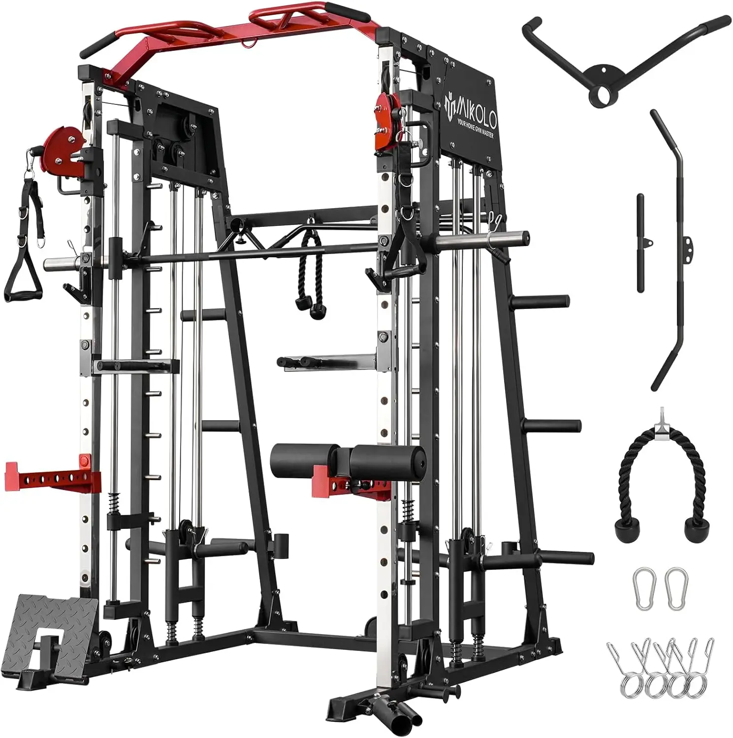 Machine, 2200lbs Squat Rack with LAT-Pull Down System & Cable Crossover Machine, Training Equipment with Leg Hold-Down Attachmen