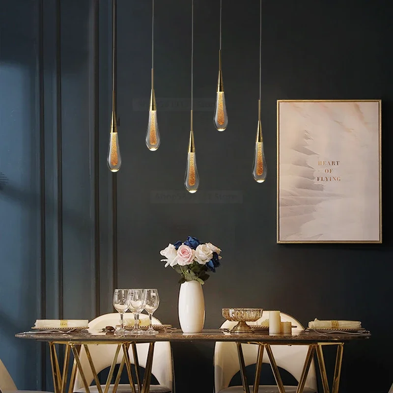 Modern Crystal Pendant Lights Long Cable Hanging Lamps Simple Luster Living Room Hanglamp LED Restaurant Bar Deco Light Fixtures