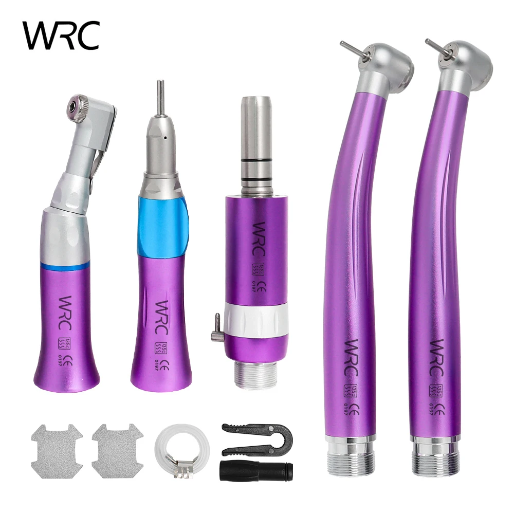 Dental Color Low Speed and High Handpiece Kit Push Button Contra Angle Single Way Water Spray Air Turbine 2 Hole