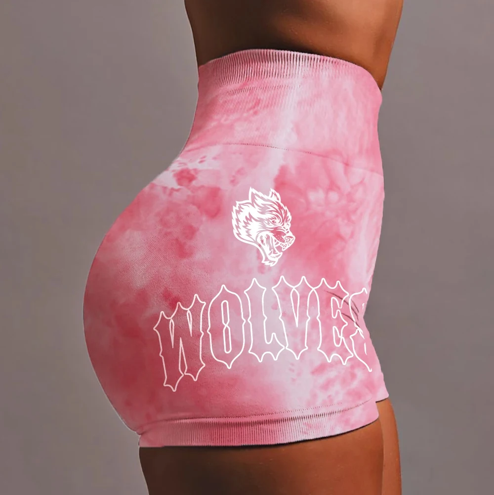 

Darc She Sports Shorts Wolves Tie Dyeing Women Shorts Wolf Head Pants Push Up Sportwear Workout Fitness Wear Gym Running Shorts