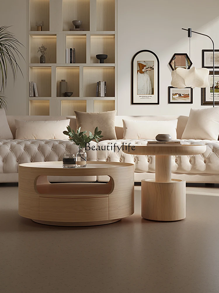 Japanese Style Wood Tea Table Combination Living Room Modern Minimalist Designer Model Middle Ancient round Tea Table