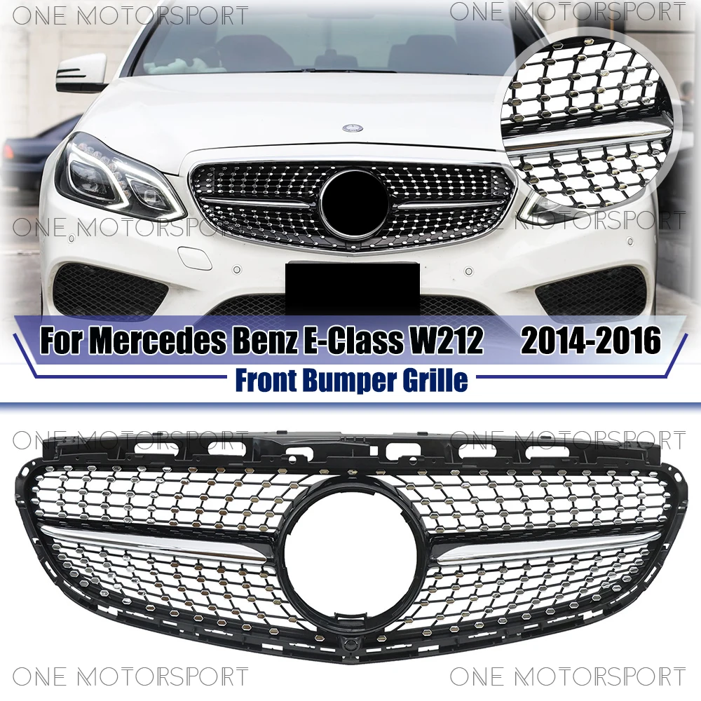 

Glossy Black Diamonds Style Racing Grille Bumper Grille For Mercedes Benz E-Class W212 2014-2016 E200 E250 E300 E350 E400 E500