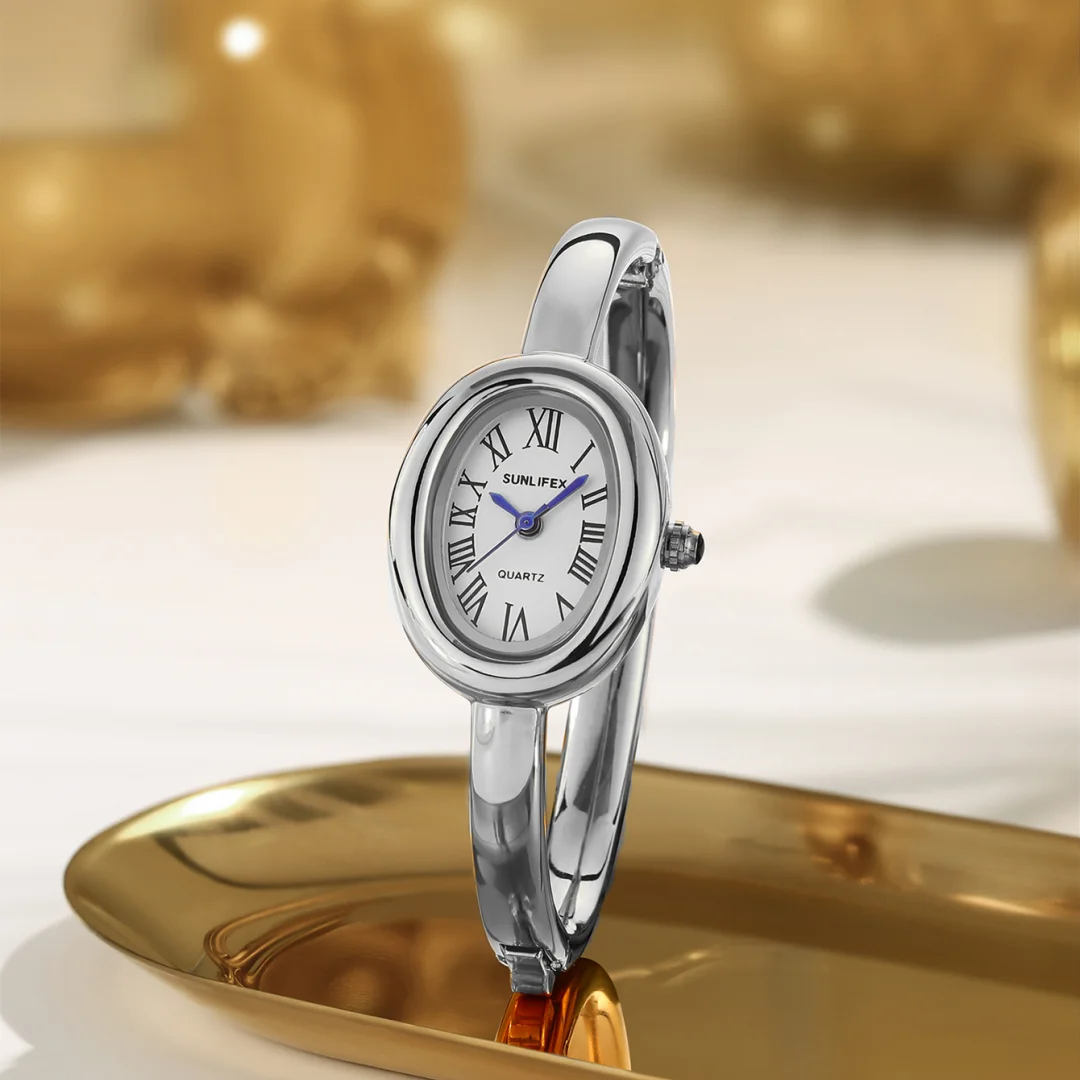 Sunlifex العلامة التجارية الشهيرة سوار المرأة كوارتز ساعة عصرية الذهب الإسورة ساعة اليد السيدات روما ساعة مزدوجة Reloj De Mujer