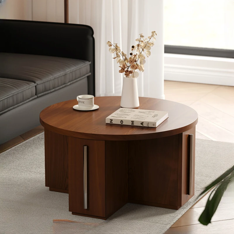 

Solid wood coffee table Japanese boxwood living room Household circular coffee table Storage small unit sofa circular table