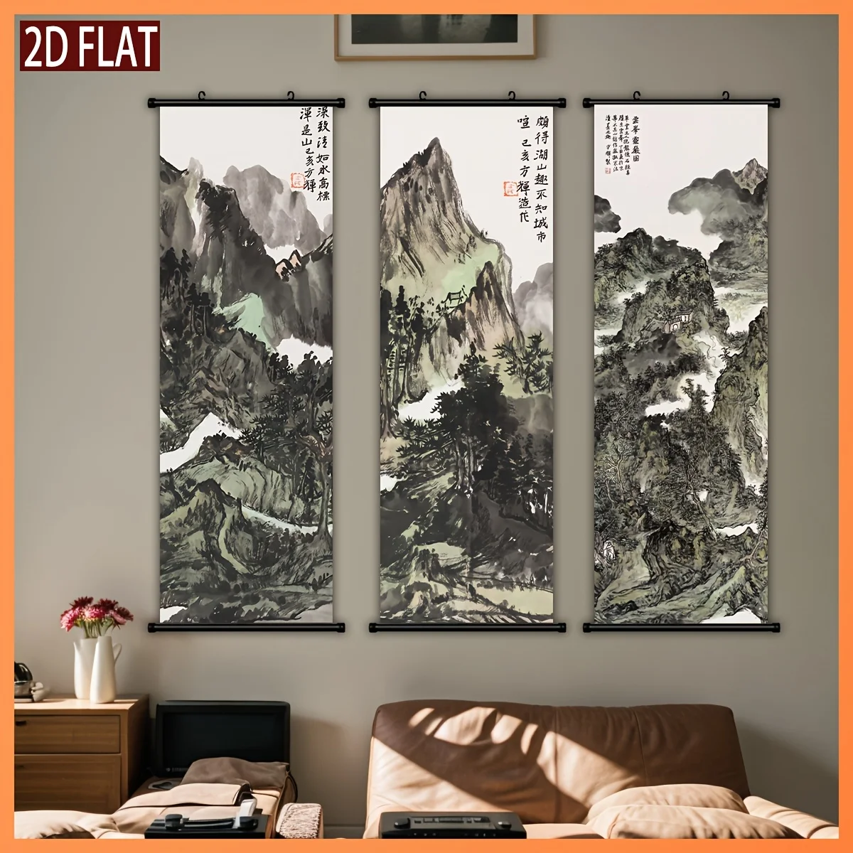 VIKAMA Chinese Style Ink Wash Landscape Scroll Tapestry, HD Non Fading Wall Scroll Painting for Living Room Decor