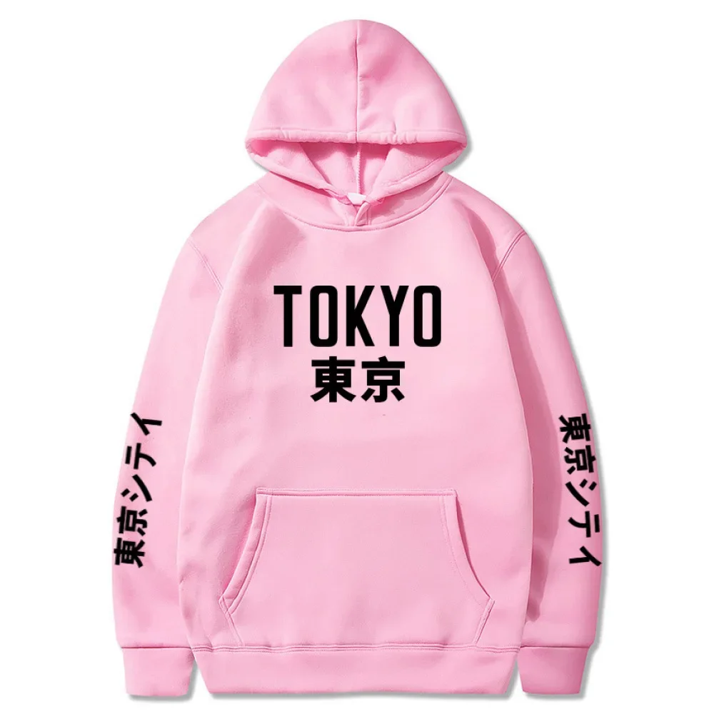 Tokyo Letter Print Hoodies Autumn Winter Casual Sweatshirts Gothic Hooded Pullover Men Women Fashion Oversized Tops Streetwear