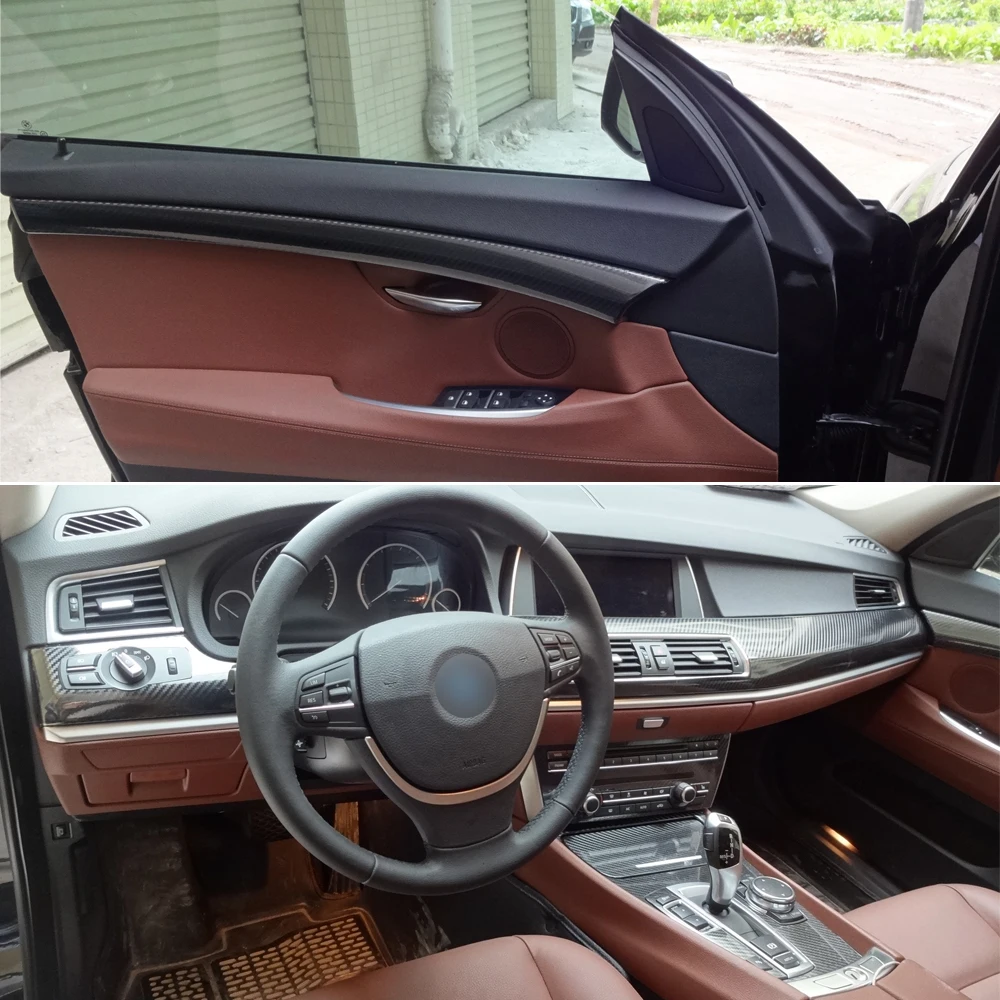 Carbon Fiber Interior Trim Stickers For BMW 5 Series GT F07 2010-2017 Central Console Gear Shift Panel Door Handle Cover Trim