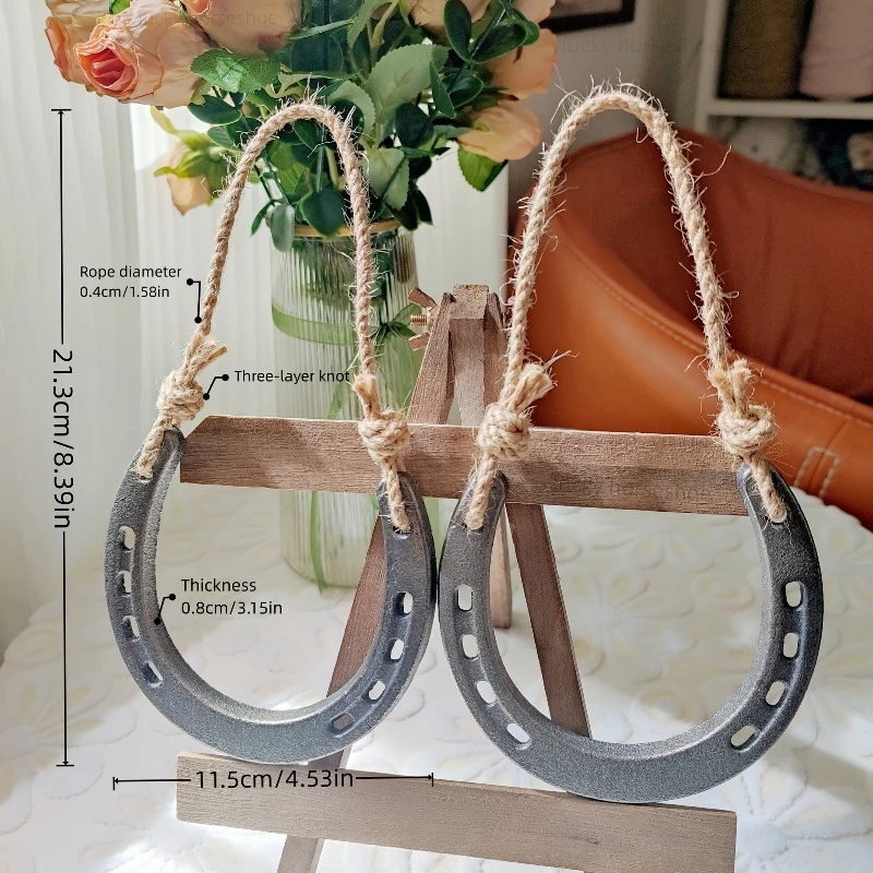 2pcs Lucky Horseshoe with Rope Ornaments Set Meaning Good Luck and Christmas Fertility Tree Window Hanging Ornament Wedding Gift