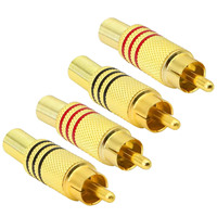 4Pcs Gold-Plated Red/Black RCA Male Plugs - Metal Spring AV Connectors for PC/Home Theater/AV Welding DIY - Durable Housing