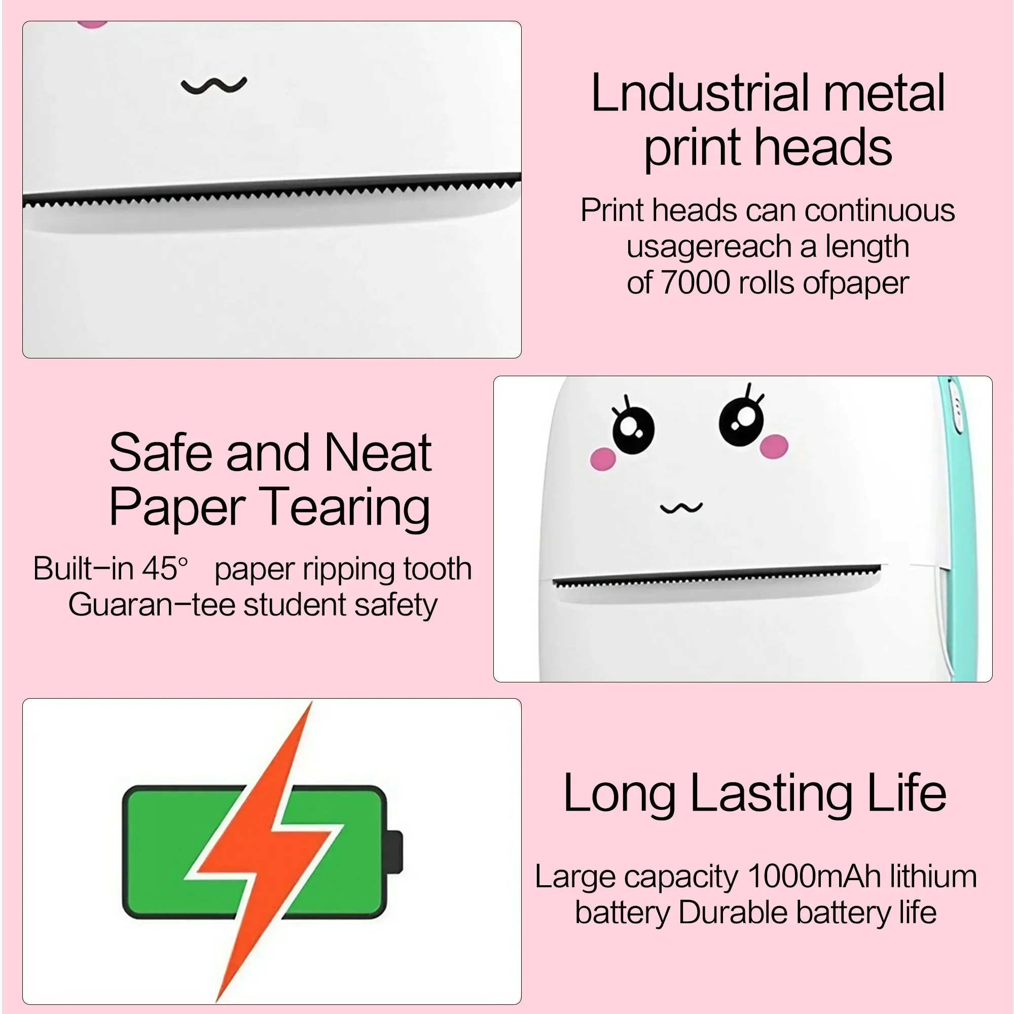 Bluetooth Thermal Printer No Ink Needed High Resolution 205 DPI Photo Label Memo Printer 3 Style Pocket Size