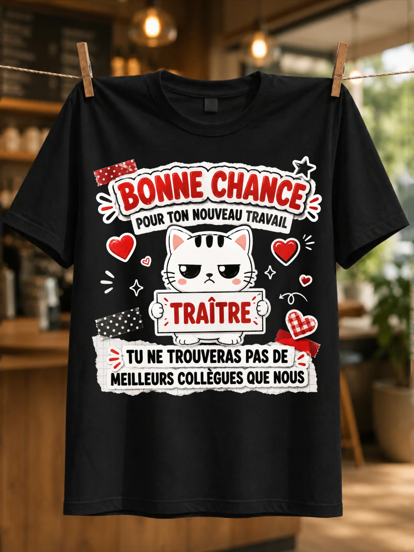 French New Job Traitor Grumpy  Cat with Crossed Arms and Worn Lettering Sarcastic Coworker Farewell  Unisex All T-Shirt