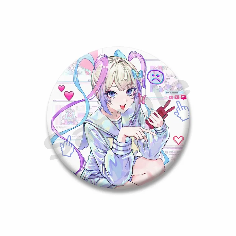 Cool Pink Needy Girl Lapel Pin Kangel Ame Chan Cartoon Badge Tinplate Round Brooch DIY Hat Backpack Accessories Game Fans Gifts