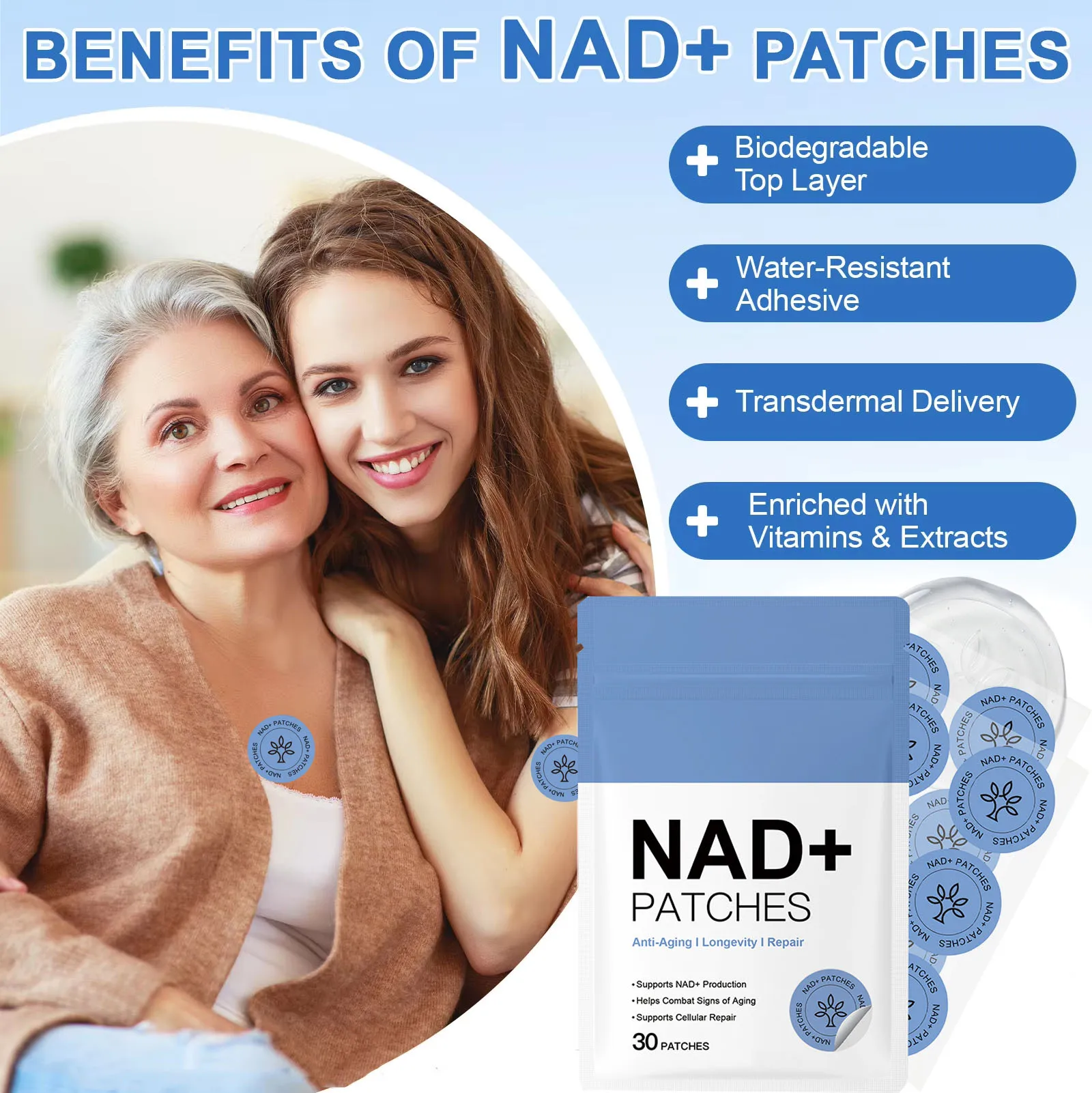 30pcs NAD+ Body Care Patches For Women Men Skin-Friendly Nourishing Revitalizing Sticker Weight Management Assistance Patch