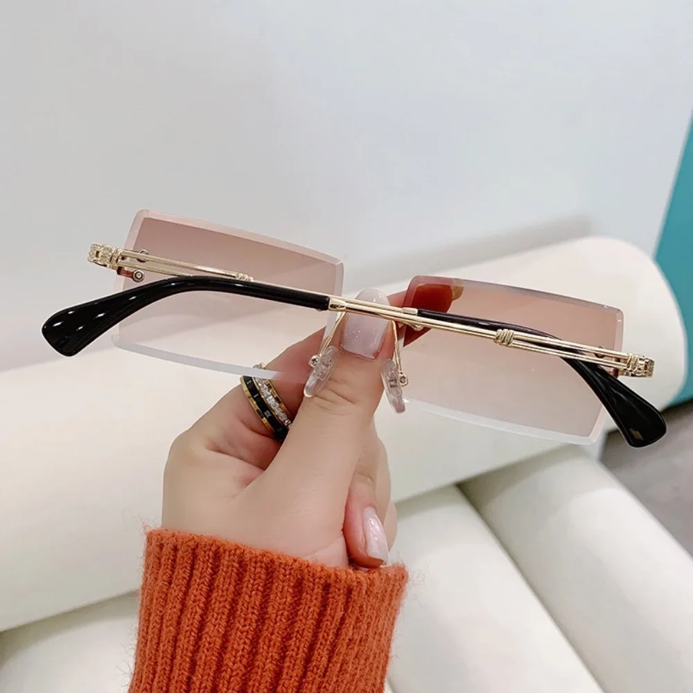 Luxury Brand Rectangle Ladies Sunglasses Women Rimless Square Sun Glasses for Women Men Color Gradient