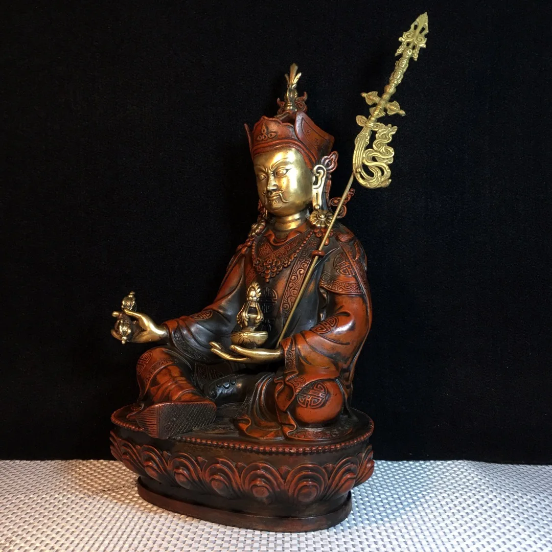 Master of Pure Copper Gilded Golden Padmasambhava Guru Rinpoche 32CM high 19 cm13 cm wide, Weight 3368 g