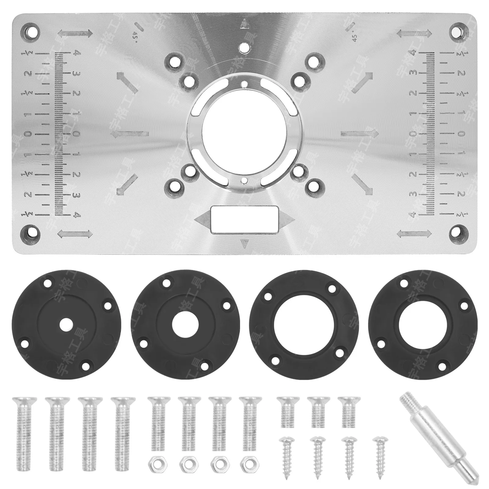 

Aluminium Router Table Insert Plate Table For Woodworking Benches Router Plate Wood Tools Milling Trimming Machine with Rings