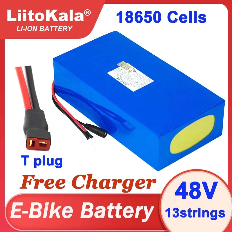 Batterie lithium 48V, 32ah, 1500W avec BMS intégré, pour moteur de vélo électrique ebike 18650/54.6/750/1000W, avec prise en T