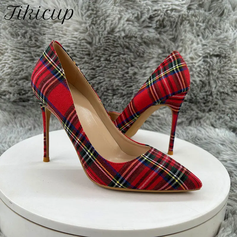 

Tikicup NEW Women's Red Plaid Pointed-Toe Stiletto Pumps Classic Slim High Heel Dress Shoes for Parties,Weddings,Office,Holiday
