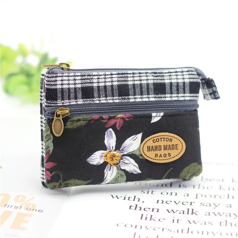 Fashion Flower Multi-layer Cotton Fabric Coin Purse Women Card Wallet Small Change Bag Retro Canvas Female Hand Purses Pouch New