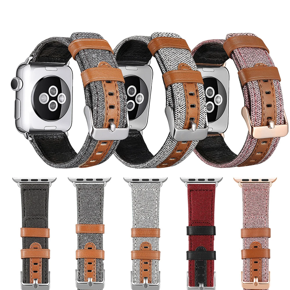 Fashion Fabric Leather Bracelet For Apple Watch Band 40mm 41mm 44mm 45mm 46mm 49mm iWatch Strap Series 4 5 6 7 8 9 10 SE Ultra