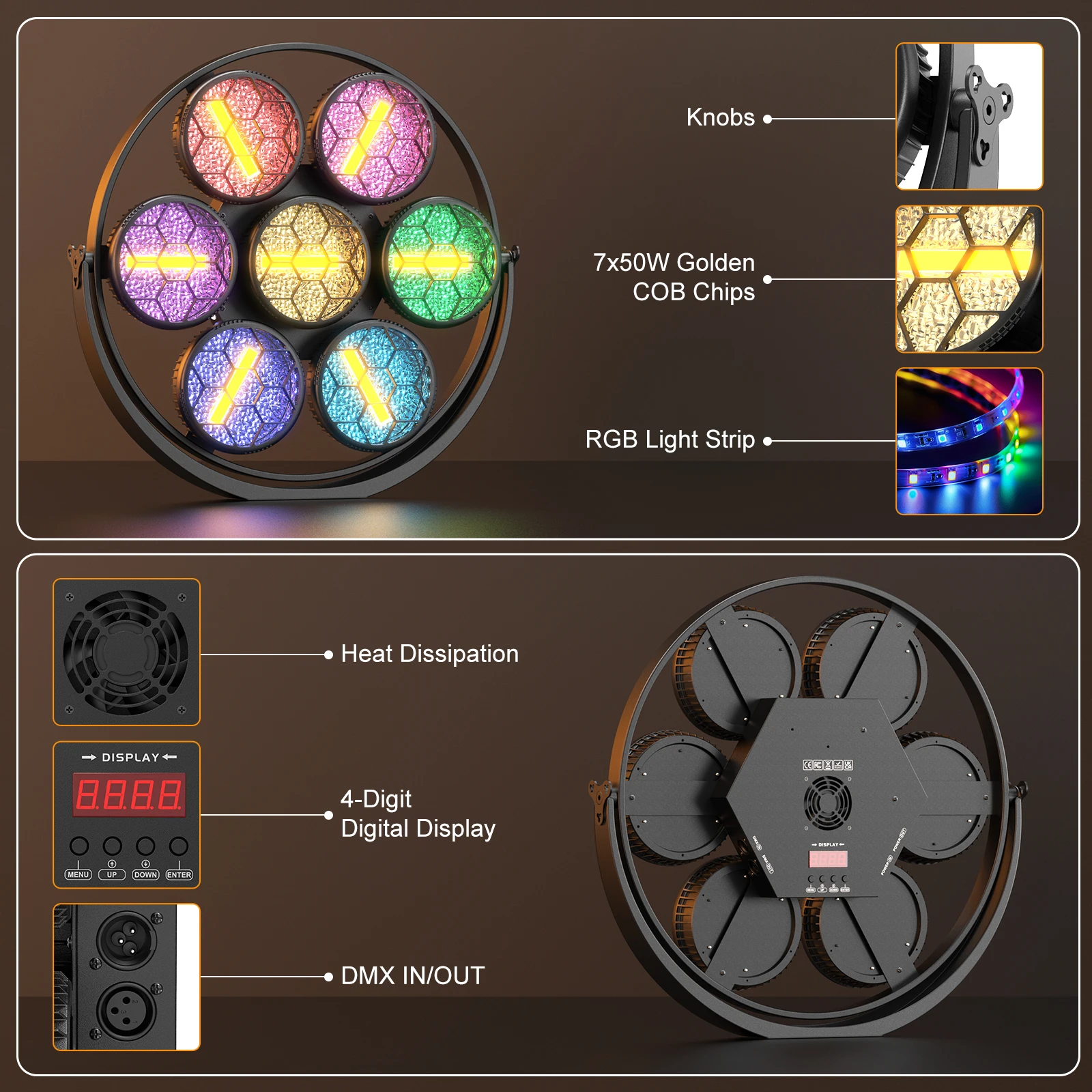 Barre stroboscopique DMX512 350W, 7xCOB LED, 2 pièces, avec stroboscope rapide/lent 1-20Hz, éclairage professionnel 16/37CH pour concerts, pistes de danse et événements
