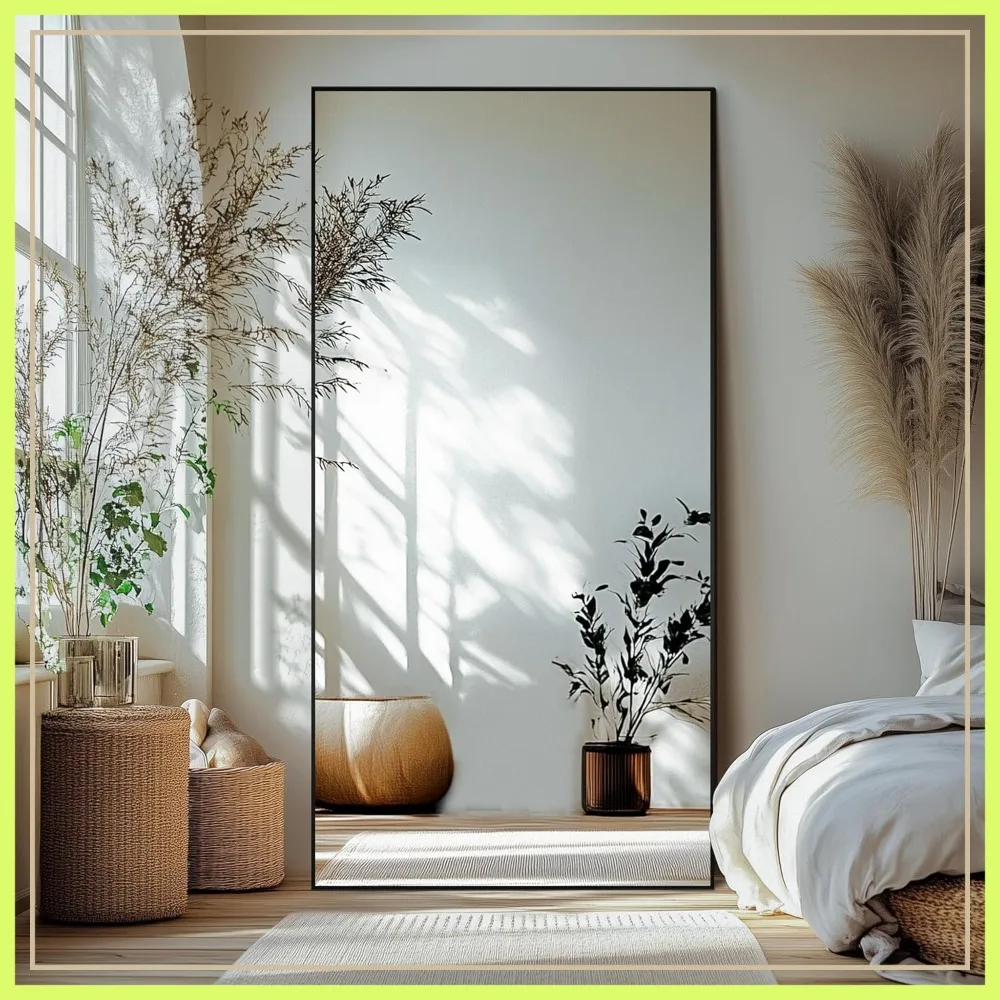 

Full Length Mirror, Standing Mirror for Wall or Floor, 70x30 Black Aluminium Frame with Stand