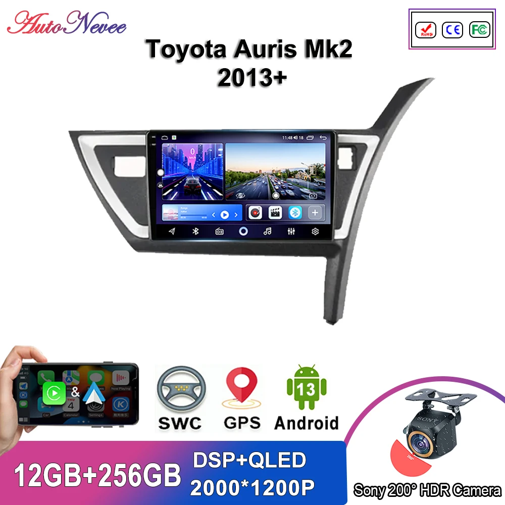 

Car Android 13 For Toyota Auris Mk2 2013+ Auto Radio Stereo Multimedia Player GPS Navigation 5G wifi Wireless Carplay HDR QLED