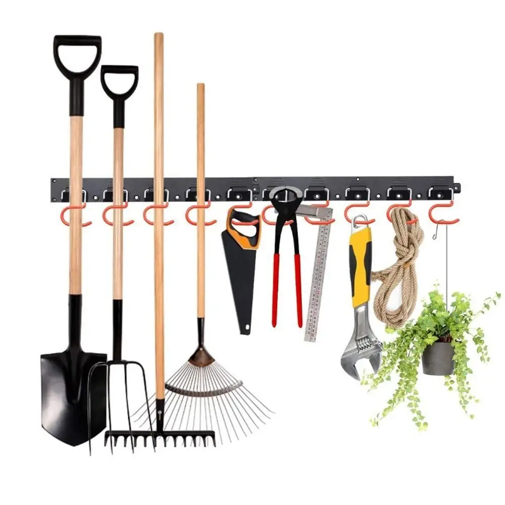 

Useful Wall Mounted Mop and Broom Holder Iron 20pcs Hooks Shovel Rack S Type Durable Garden Tool Organizer Kitchen